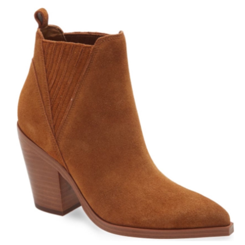 MARC FISHER LTD Gadri POINTED Toe BOOTIE Rhum SUEDE Leather BROWN Chunky NEW 7